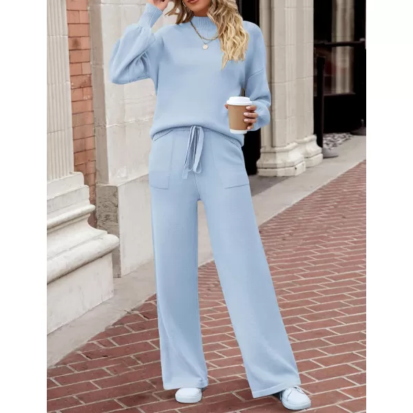imageZESICA Womens 2 Piece Outfits Sweater Set Long Sleeve Mock Neck Knit Pullover and Wide Leg Pants Lounge Sets SweatsuitSky
