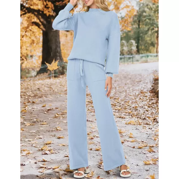 imageZESICA Womens 2 Piece Outfits Sweater Set Long Sleeve Mock Neck Knit Pullover and Wide Leg Pants Lounge Sets SweatsuitSky