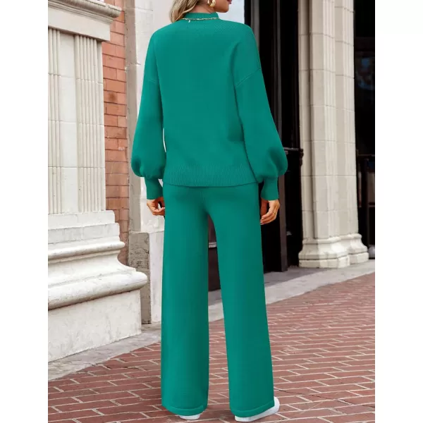 imageZESICA Womens 2 Piece Outfits Sweater Set Long Sleeve Mock Neck Knit Pullover and Wide Leg Pants Lounge Sets SweatsuitTealgreen