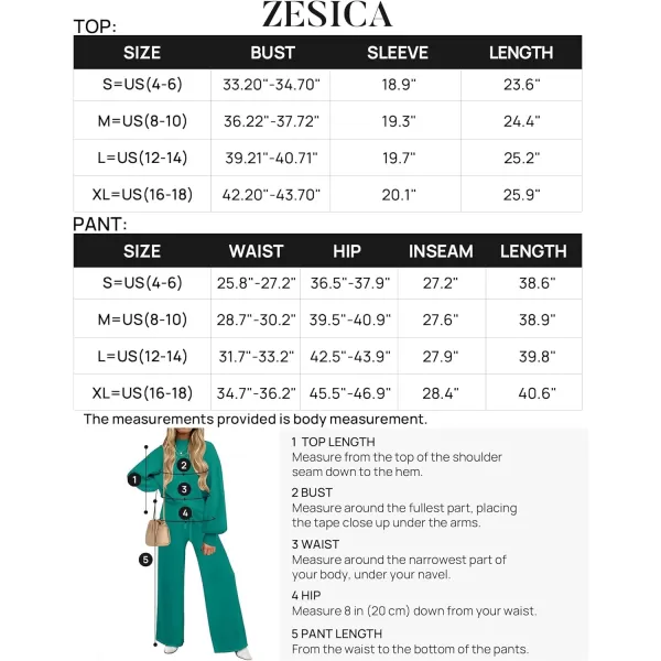 imageZESICA Womens 2 Piece Outfits Sweater Set Long Sleeve Mock Neck Knit Pullover and Wide Leg Pants Lounge Sets SweatsuitTealgreen