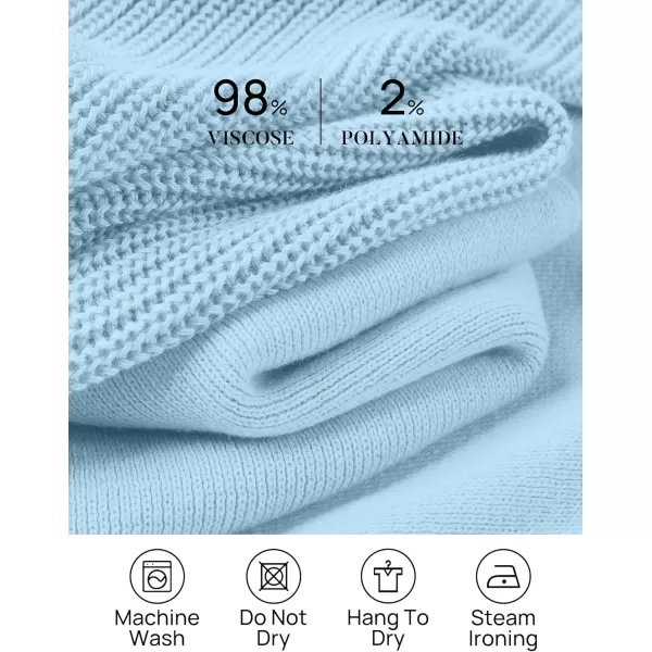 imageZESICA Womens 2 Piece Outfits Sweater Set Short Sleeve Mock Neck Knit Pullover Top High Waist Pant Tracksuit Lounge SetsLightblue