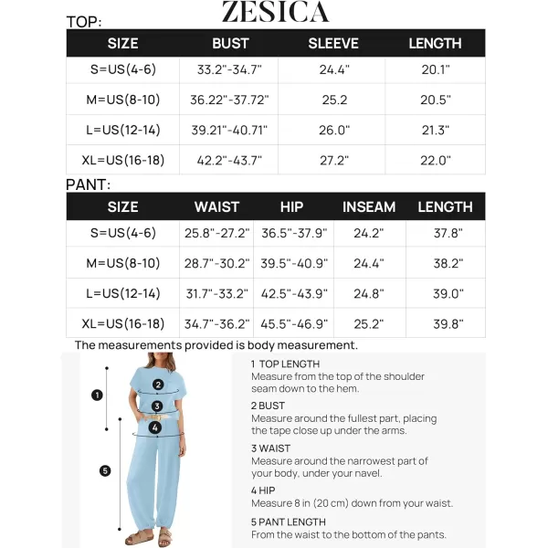 imageZESICA Womens 2 Piece Outfits Sweater Set Short Sleeve Mock Neck Knit Pullover Top High Waist Pant Tracksuit Lounge SetsLightblue