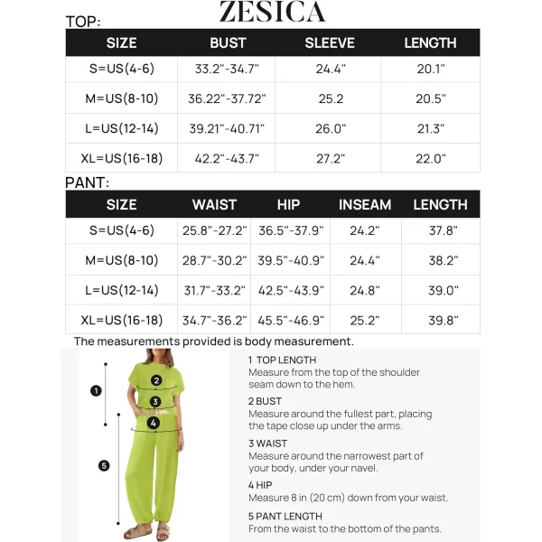 imageZESICA Womens 2 Piece Outfits Sweater Set Short Sleeve Mock Neck Knit Pullover Top High Waist Pant Tracksuit Lounge SetsLime