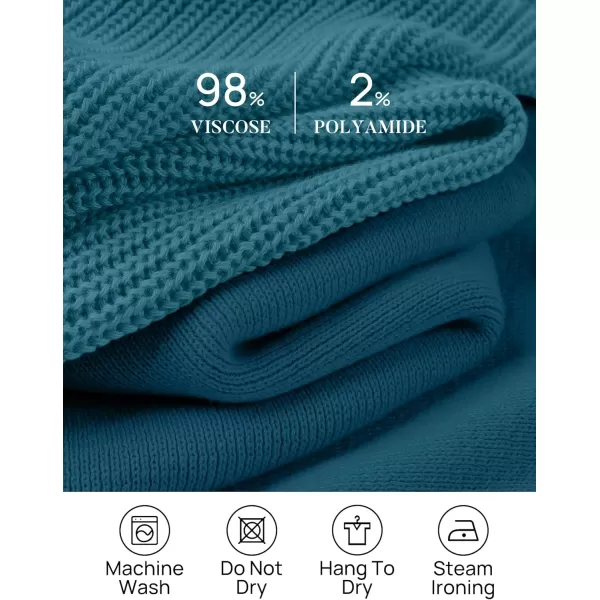 imageZESICA Womens 2 Piece Outfits Sweater Set Short Sleeve Mock Neck Knit Pullover Top High Waist Pant Tracksuit Lounge SetsTealblue