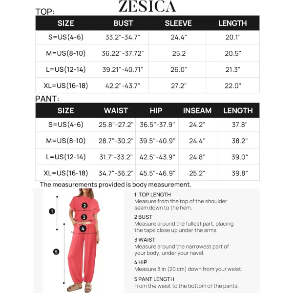 imageZESICA Womens 2 Piece Outfits Sweater Set Short Sleeve Mock Neck Knit Pullover Top High Waist Pant Tracksuit Lounge SetsWatermelon