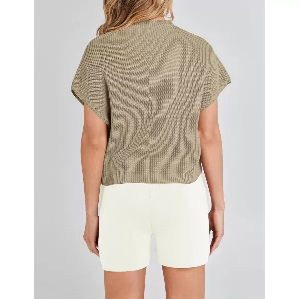 imageZESICA Womens 2 Piece Outfits Sweater Set Short Sleeve Mock Neck Knit Pullover Top and Shorts Tracksuit Lounge SetsBeige