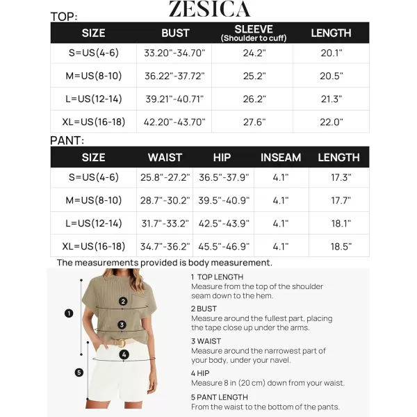 imageZESICA Womens 2 Piece Outfits Sweater Set Short Sleeve Mock Neck Knit Pullover Top and Shorts Tracksuit Lounge SetsBeige