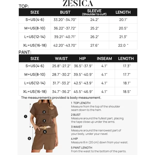 imageZESICA Womens 2 Piece Outfits Sweater Set Short Sleeve Mock Neck Knit Pullover Top and Shorts Tracksuit Lounge SetsCoffee