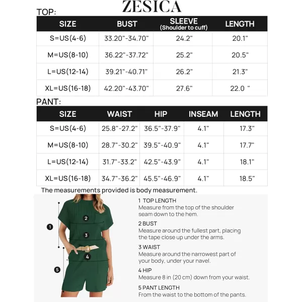 imageZESICA Womens 2 Piece Outfits Sweater Set Short Sleeve Mock Neck Knit Pullover Top and Shorts Tracksuit Lounge SetsDarkgreen
