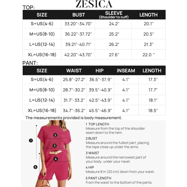 imageZESICA Womens 2 Piece Outfits Sweater Set Short Sleeve Mock Neck Knit Pullover Top and Shorts Tracksuit Lounge SetsRose