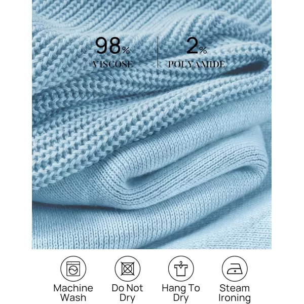 imageZESICA Womens 2 Piece Outfits Sweater Set Short Sleeve Mock Neck Knit Pullover Top and Shorts Tracksuit Lounge SetsSky
