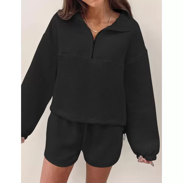 imageZESICA Womens 2 Piece Outfits Sweatsuit Set Oversized Y2k Zipper Hoodie Sweatshirt and Shorts Tracksuit Lounge SetsBlack