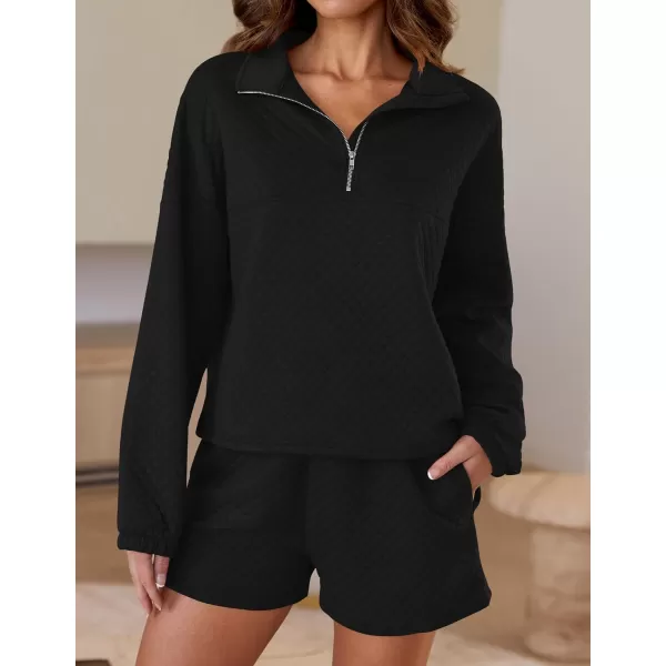 imageZESICA Womens 2 Piece Outfits Sweatsuit Set Oversized Y2k Zipper Hoodie Sweatshirt and Shorts Tracksuit Lounge SetsBlack