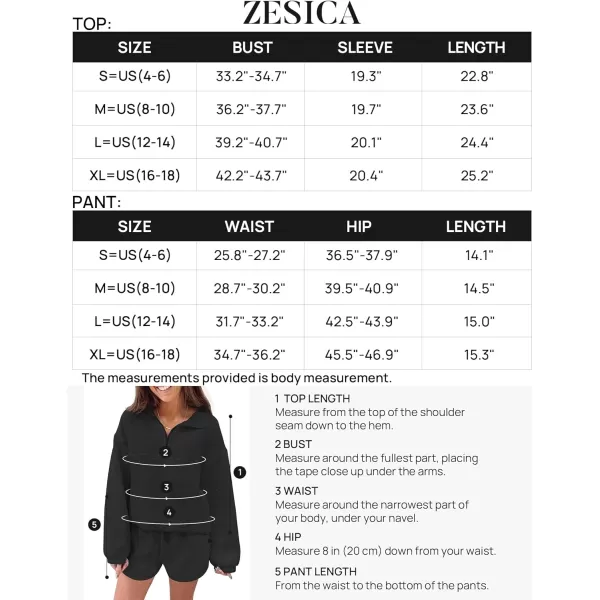 imageZESICA Womens 2 Piece Outfits Sweatsuit Set Oversized Y2k Zipper Hoodie Sweatshirt and Shorts Tracksuit Lounge SetsBlack