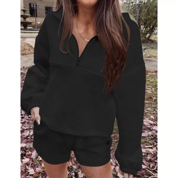 imageZESICA Womens 2 Piece Outfits Sweatsuit Set Oversized Y2k Zipper Hoodie Sweatshirt and Shorts Tracksuit Lounge SetsBlack