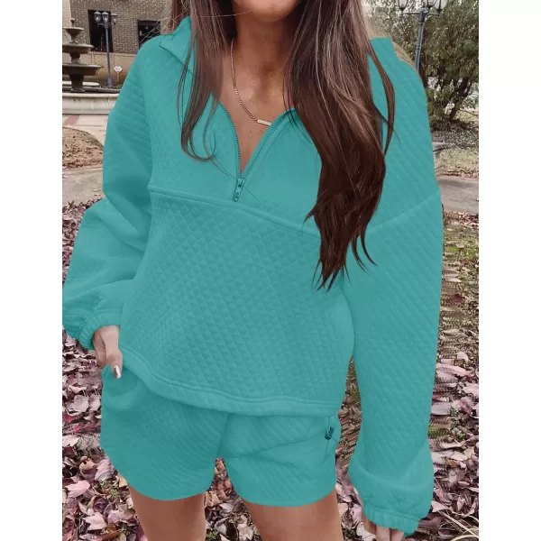 imageZESICA Womens 2 Piece Outfits Sweatsuit Set Oversized Y2k Zipper Hoodie Sweatshirt and Shorts Tracksuit Lounge SetsBlue