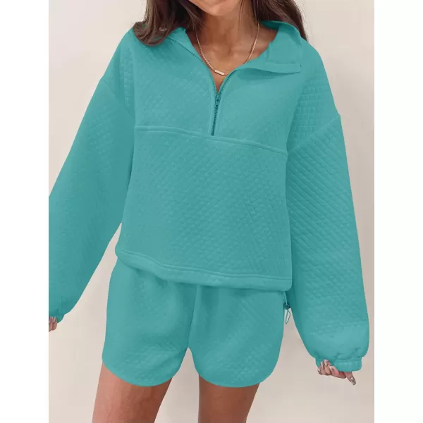 imageZESICA Womens 2 Piece Outfits Sweatsuit Set Oversized Y2k Zipper Hoodie Sweatshirt and Shorts Tracksuit Lounge SetsBlue