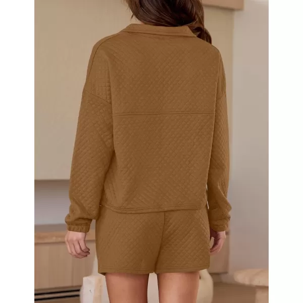 imageZESICA Womens 2 Piece Outfits Sweatsuit Set Oversized Y2k Zipper Hoodie Sweatshirt and Shorts Tracksuit Lounge SetsBrown