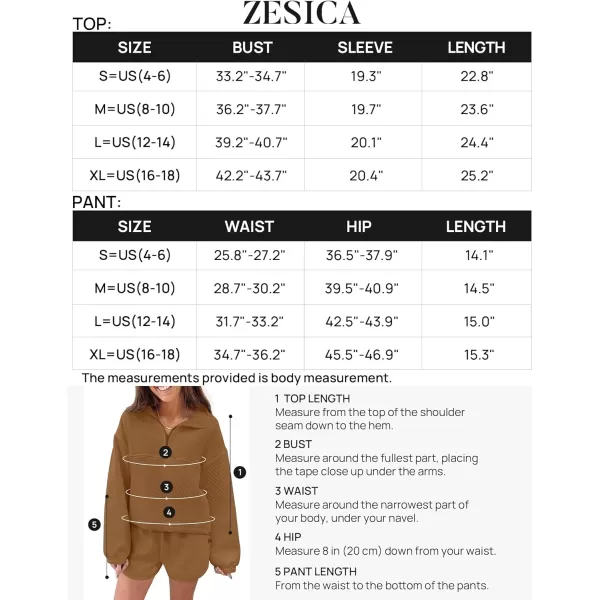 imageZESICA Womens 2 Piece Outfits Sweatsuit Set Oversized Y2k Zipper Hoodie Sweatshirt and Shorts Tracksuit Lounge SetsBrown
