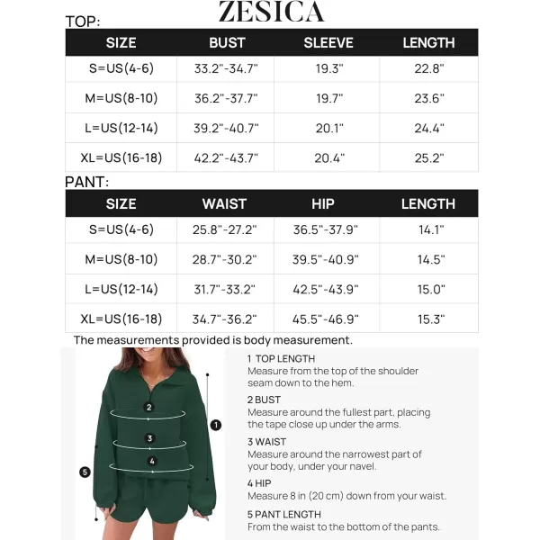 imageZESICA Womens 2 Piece Outfits Sweatsuit Set Oversized Y2k Zipper Hoodie Sweatshirt and Shorts Tracksuit Lounge SetsDarkgreen