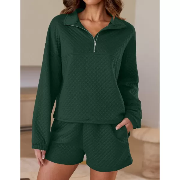 imageZESICA Womens 2 Piece Outfits Sweatsuit Set Oversized Y2k Zipper Hoodie Sweatshirt and Shorts Tracksuit Lounge SetsDarkgreen