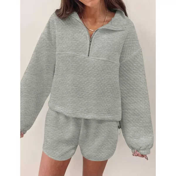imageZESICA Womens 2 Piece Outfits Sweatsuit Set Oversized Y2k Zipper Hoodie Sweatshirt and Shorts Tracksuit Lounge SetsGrey