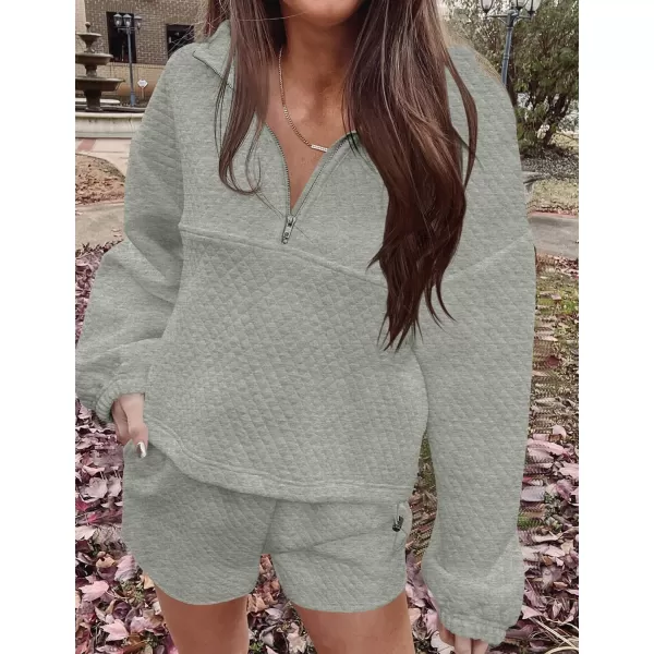 imageZESICA Womens 2 Piece Outfits Sweatsuit Set Oversized Y2k Zipper Hoodie Sweatshirt and Shorts Tracksuit Lounge SetsGrey