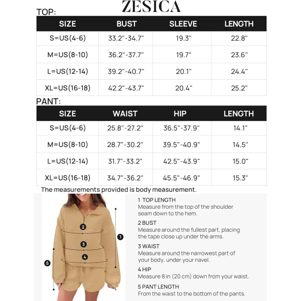 imageZESICA Womens 2 Piece Outfits Sweatsuit Set Oversized Y2k Zipper Hoodie Sweatshirt and Shorts Tracksuit Lounge SetsKhaki