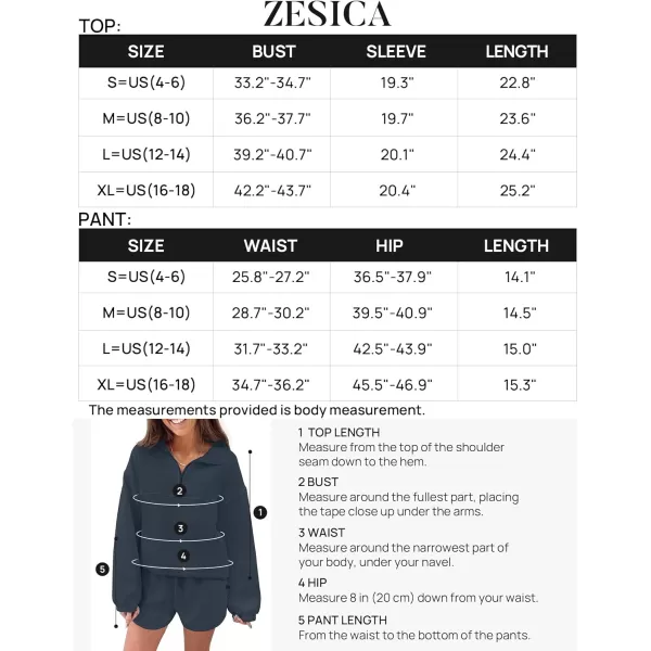 imageZESICA Womens 2 Piece Outfits Sweatsuit Set Oversized Y2k Zipper Hoodie Sweatshirt and Shorts Tracksuit Lounge SetsNavy