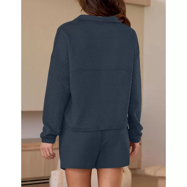 imageZESICA Womens 2 Piece Outfits Sweatsuit Set Oversized Y2k Zipper Hoodie Sweatshirt and Shorts Tracksuit Lounge SetsNavy