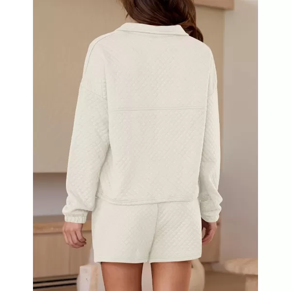 imageZESICA Womens 2 Piece Outfits Sweatsuit Set Oversized Y2k Zipper Hoodie Sweatshirt and Shorts Tracksuit Lounge SetsWhite