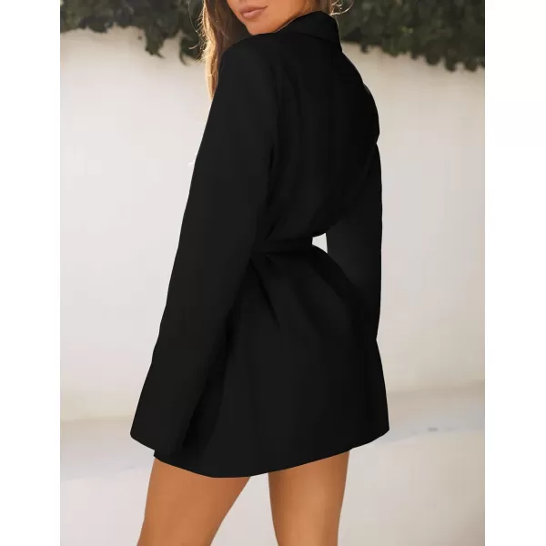 imageZESICA Womens 2023 Blazers Long Sleeve Lapel Open Front Oversized Business Work Office Jackets Blazer with BeltBlack