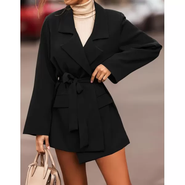 imageZESICA Womens 2023 Blazers Long Sleeve Lapel Open Front Oversized Business Work Office Jackets Blazer with BeltBlack