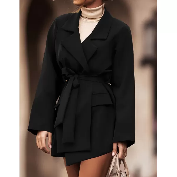 imageZESICA Womens 2023 Blazers Long Sleeve Lapel Open Front Oversized Business Work Office Jackets Blazer with BeltBlack