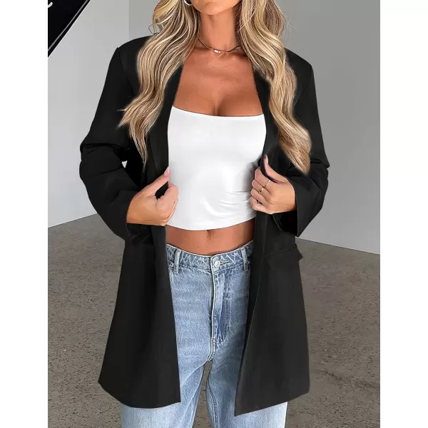 imageZESICA Womens 2023 Blazers Long Sleeve Lapel Open Front Oversized Business Work Office Jackets Blazer with BeltBlack