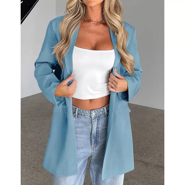 imageZESICA Womens 2023 Blazers Long Sleeve Lapel Open Front Oversized Business Work Office Jackets Blazer with BeltDustyblue
