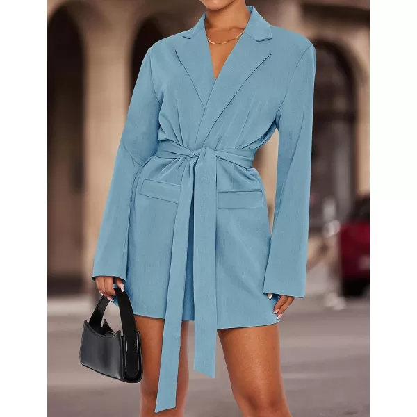 imageZESICA Womens 2023 Blazers Long Sleeve Lapel Open Front Oversized Business Work Office Jackets Blazer with BeltDustyblue