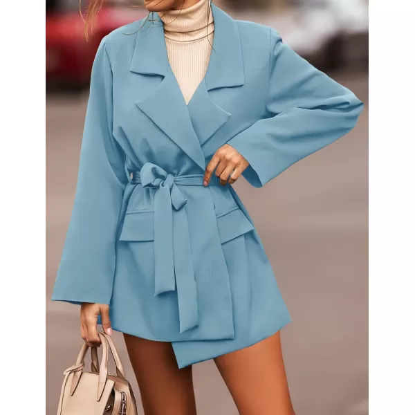 imageZESICA Womens 2023 Blazers Long Sleeve Lapel Open Front Oversized Business Work Office Jackets Blazer with BeltDustyblue