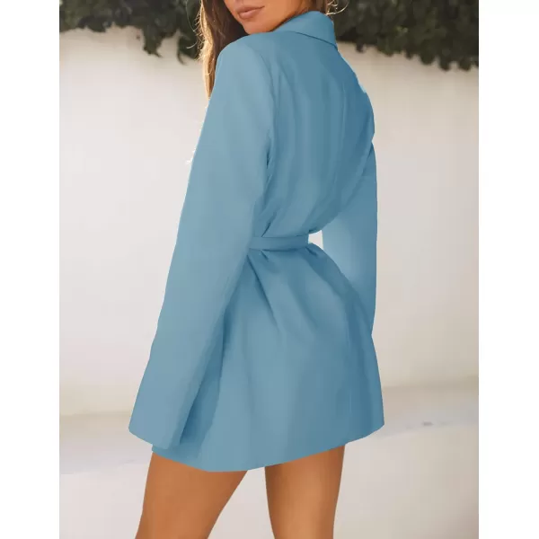imageZESICA Womens 2023 Blazers Long Sleeve Lapel Open Front Oversized Business Work Office Jackets Blazer with BeltDustyblue