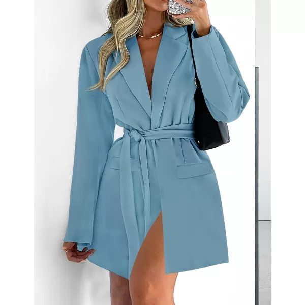 imageZESICA Womens 2023 Blazers Long Sleeve Lapel Open Front Oversized Business Work Office Jackets Blazer with BeltDustyblue