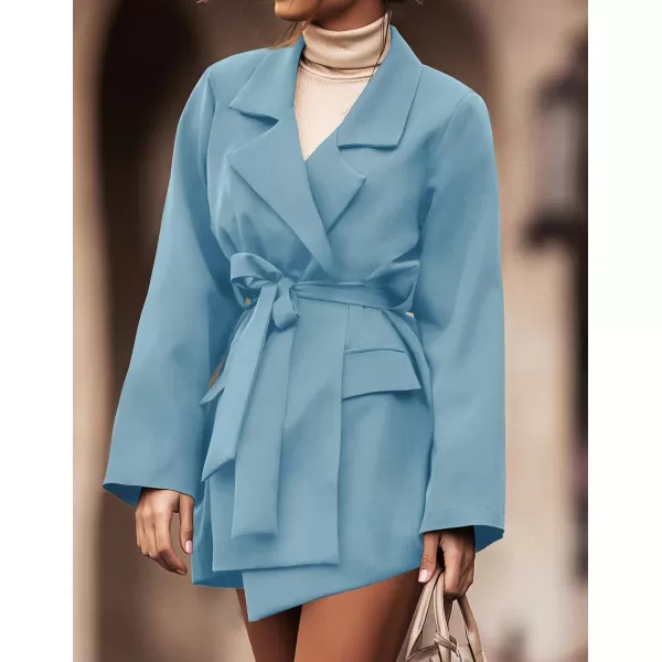 imageZESICA Womens 2023 Blazers Long Sleeve Lapel Open Front Oversized Business Work Office Jackets Blazer with BeltDustyblue