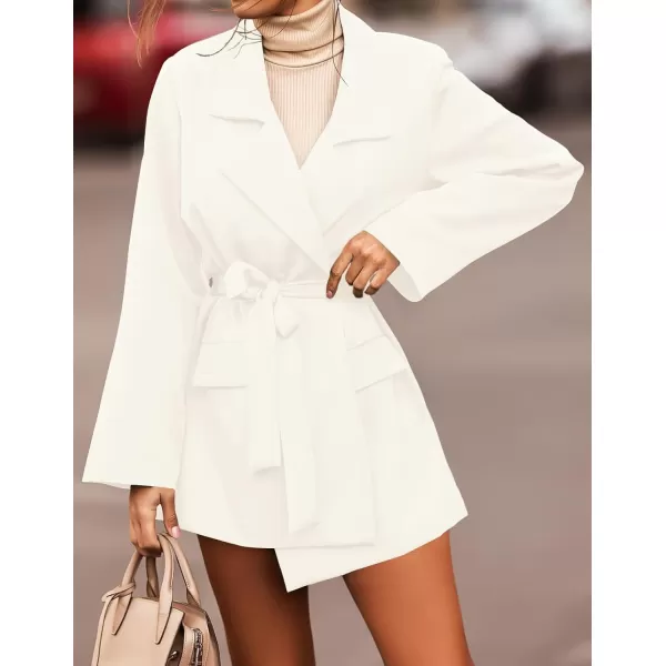 imageZESICA Womens 2023 Blazers Long Sleeve Lapel Open Front Oversized Business Work Office Jackets Blazer with BeltIvory