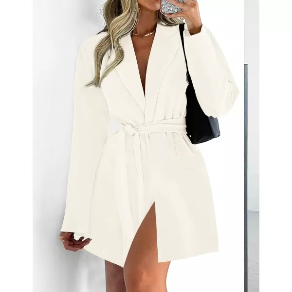 imageZESICA Womens 2023 Blazers Long Sleeve Lapel Open Front Oversized Business Work Office Jackets Blazer with BeltIvory