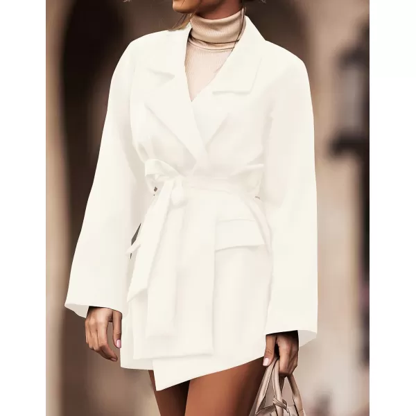 imageZESICA Womens 2023 Blazers Long Sleeve Lapel Open Front Oversized Business Work Office Jackets Blazer with BeltIvory