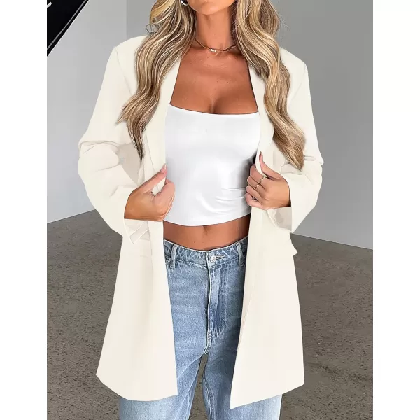 imageZESICA Womens 2023 Blazers Long Sleeve Lapel Open Front Oversized Business Work Office Jackets Blazer with BeltIvory