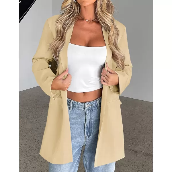 imageZESICA Womens 2023 Blazers Long Sleeve Lapel Open Front Oversized Business Work Office Jackets Blazer with BeltKhaki