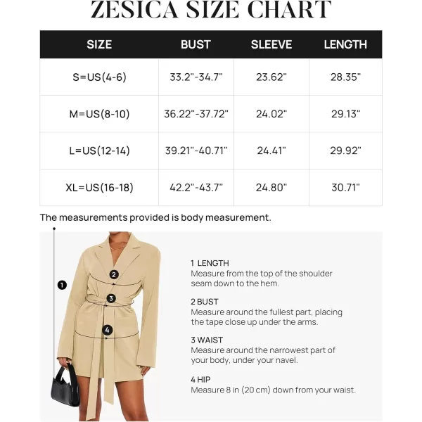 imageZESICA Womens 2023 Blazers Long Sleeve Lapel Open Front Oversized Business Work Office Jackets Blazer with BeltKhaki