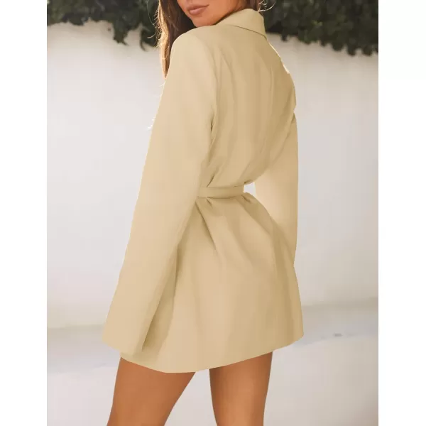 imageZESICA Womens 2023 Blazers Long Sleeve Lapel Open Front Oversized Business Work Office Jackets Blazer with BeltKhaki
