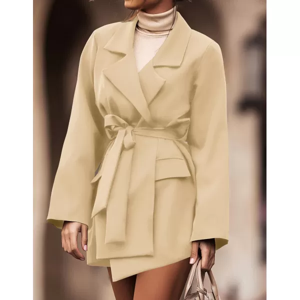 imageZESICA Womens 2023 Blazers Long Sleeve Lapel Open Front Oversized Business Work Office Jackets Blazer with BeltKhaki