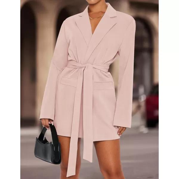 imageZESICA Womens 2023 Blazers Long Sleeve Lapel Open Front Oversized Business Work Office Jackets Blazer with BeltPink